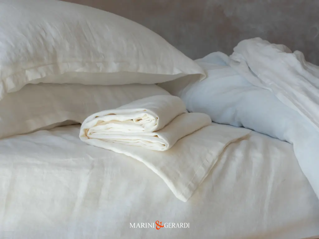 Tessuto Di Cotone Percalle Bianco Naturale Letto Matrimoniale