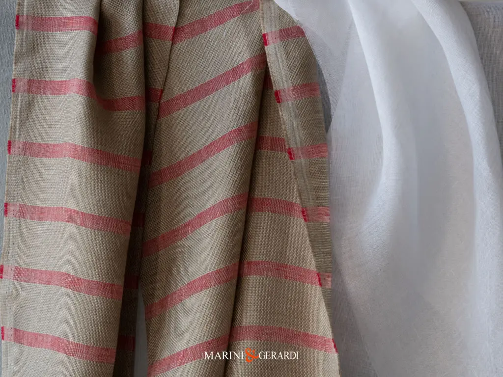 Tessuto Lino A Righe Per Arredamento Vendita Carota Rossa