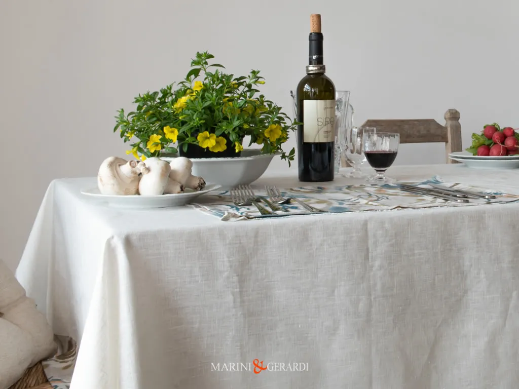 Tessuto Lino Resinato Antimacchia Per Tovaglie Colore Bianco