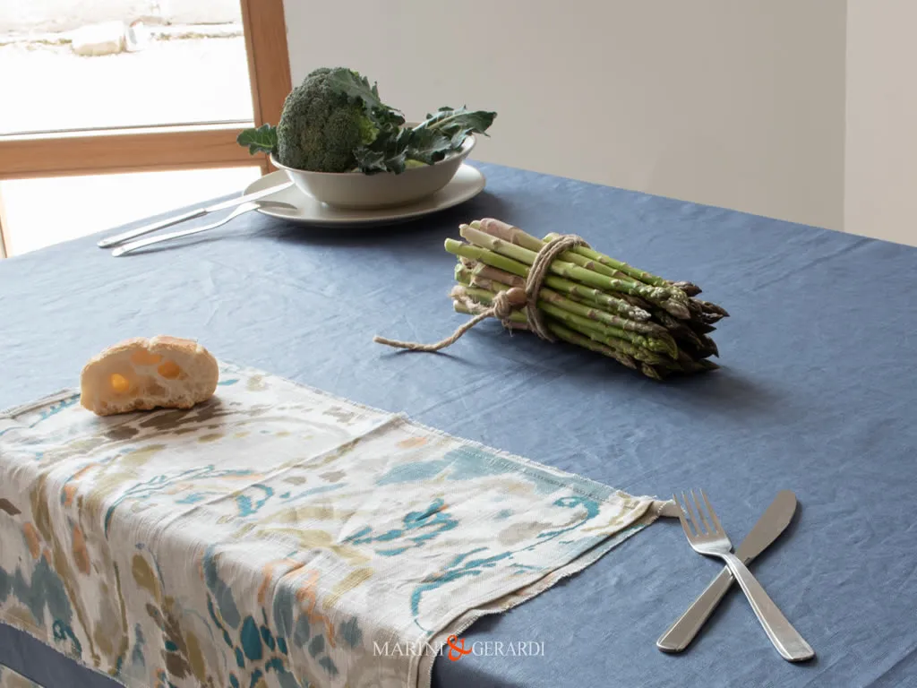 Tessuto Lino Resinato Antimacchia Tovaglie Idrorepellenti Blu