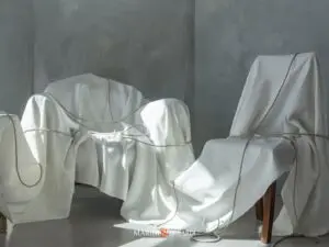 Tessuto Lino Stone Washed Per Divani Poltrone Bianco Gesso 011