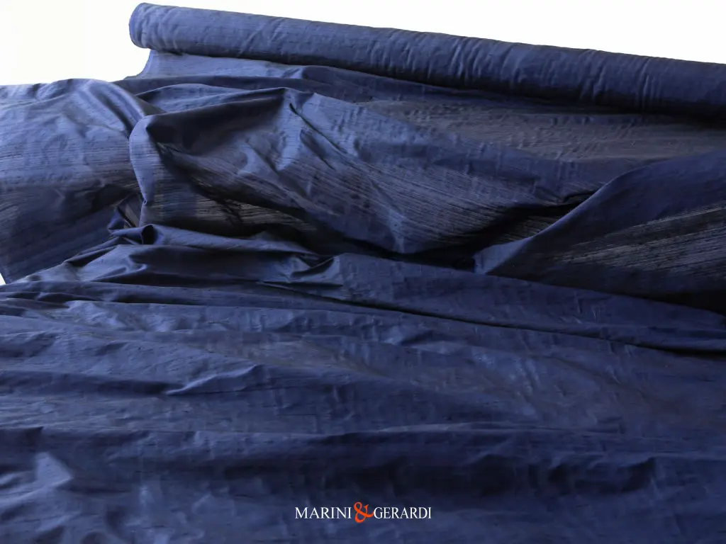 Tessuto Shantung In Seta Blu Notte AC093 Arredo Interni