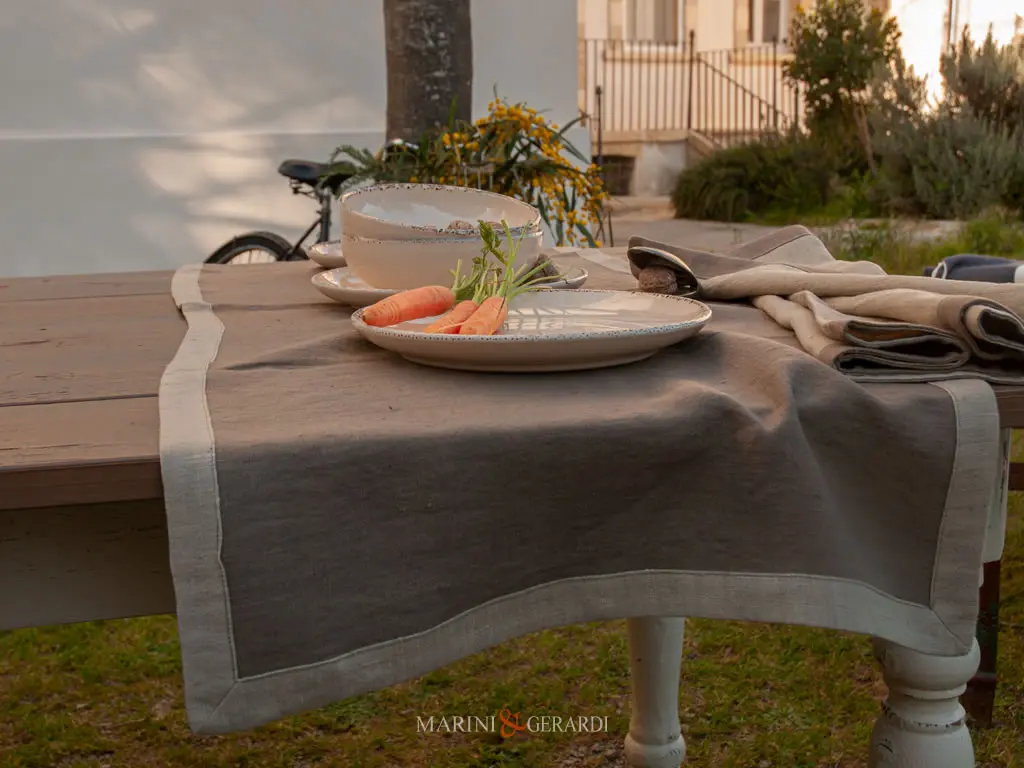 Tovaglia Cucina Runner Tavola Con Bordo Caffe Latte Tabacco