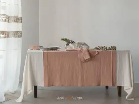 Tovaglia Da Tavolo Moderno In Lino Salmone Con Tenda