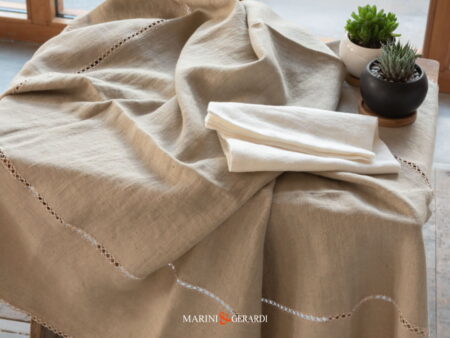 Tovaglia Lino Ricamata Elegante Con Tovaglioli Caffellatte Agrigento