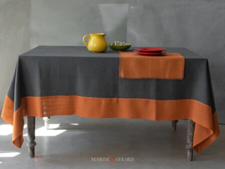 tovaglia tavola moderna in lino antracite bordo carota dublino