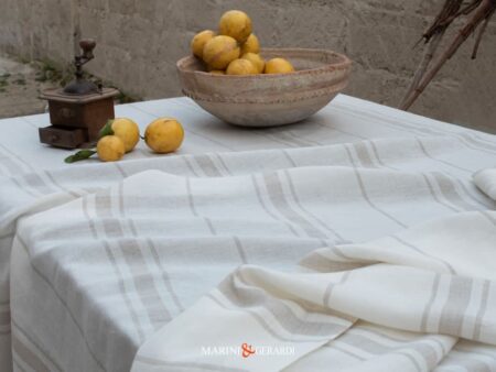 Tovaglie Da Tavola Moderne Lino Naturale Rigato Ecru Baelo Claudia
