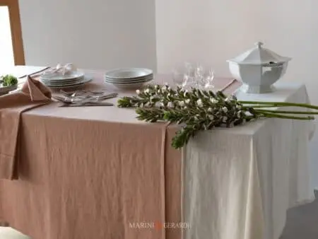 Tovaglie Da Tavola Puro Lino Siviglia Salmone Panna