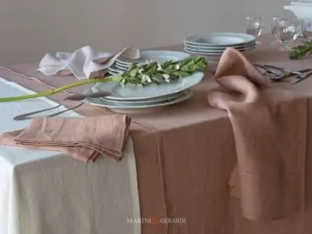 Tovaglie Rettangolari Eleganti Puro Lino Siviglia Salmone Bianco