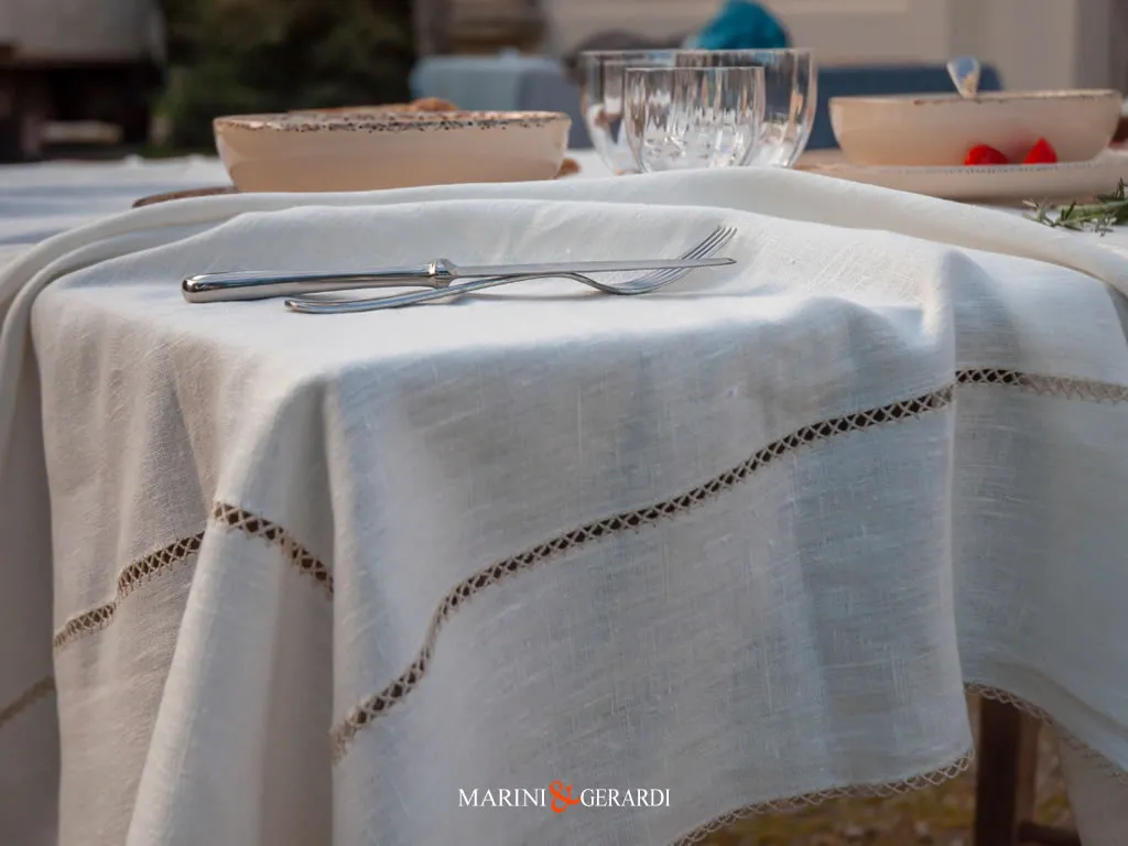 Tovaglie Ricamate In Lino Bianco naturale Eleganti Agrigento