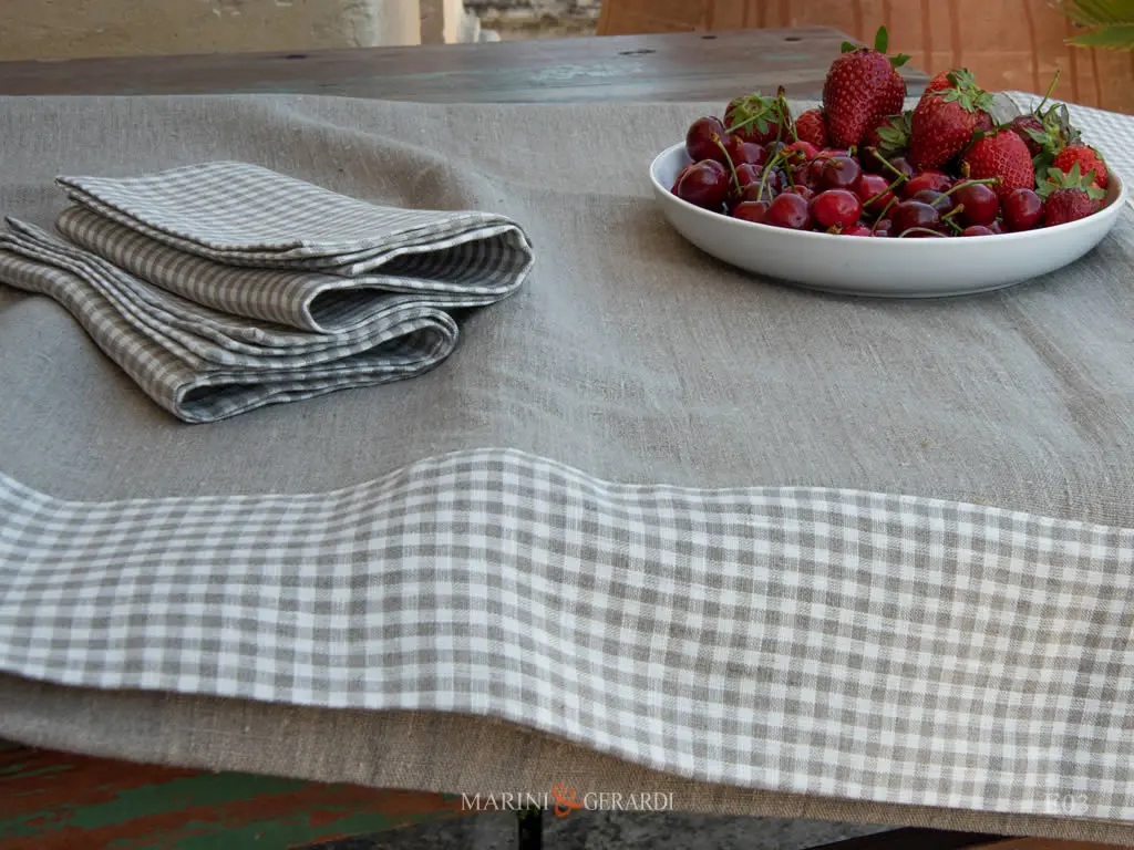 Tovaglie Shabby Chic Bordo Tessuto A Quadri In Lino