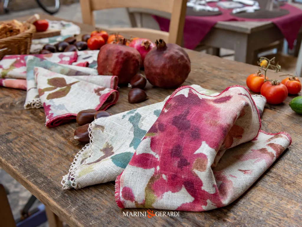 Tovagliette Tonde Colazione Lino A Fiori Bordo Catenella