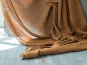 Tessuto Lino Stropicciato Arancio Blu F08 Per Tende Moderne Italiane