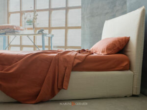 Set Lenzuola Letto Federe In Lino Rosso Mattone