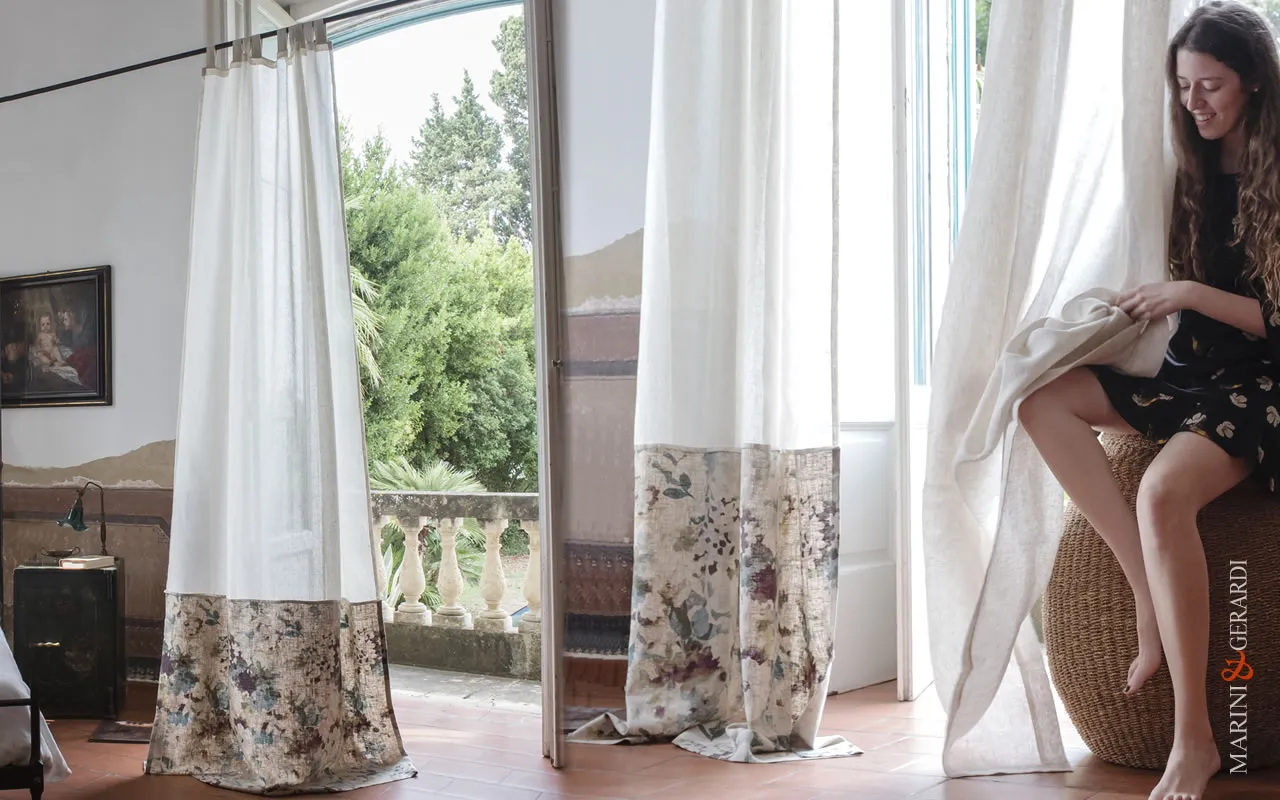 Tende Di Lino a Fiori Isla Margarita con balza inferiore