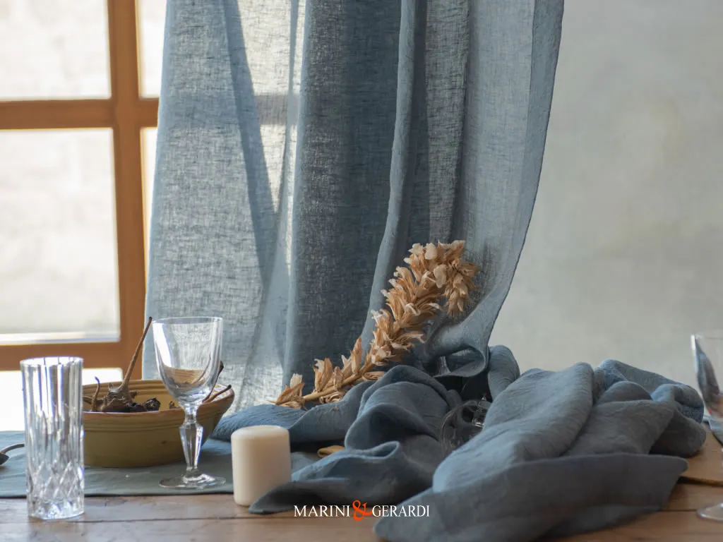 Tende Lino Stropicciato Per Interni Moderni Classici Blu Avio