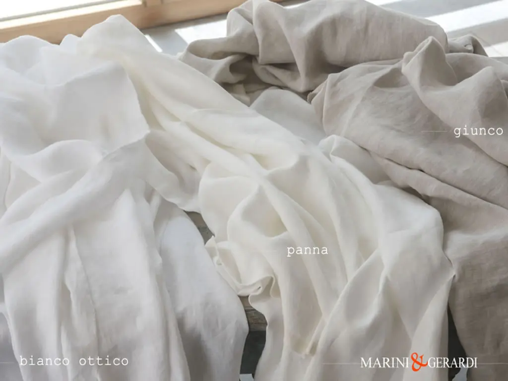 Tessuto Lino Bianco Ottico Panna Giunco Basic Acaya