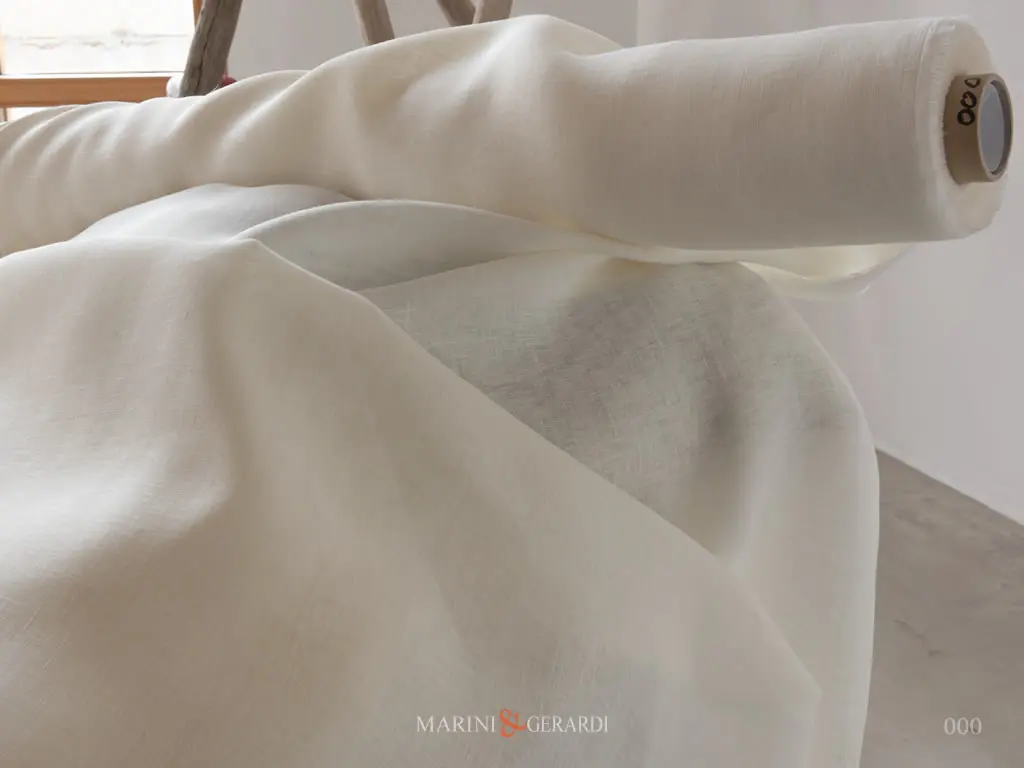 Tessuto Lino Per Tende Classiche Di Lusso Bianco Naturale 000