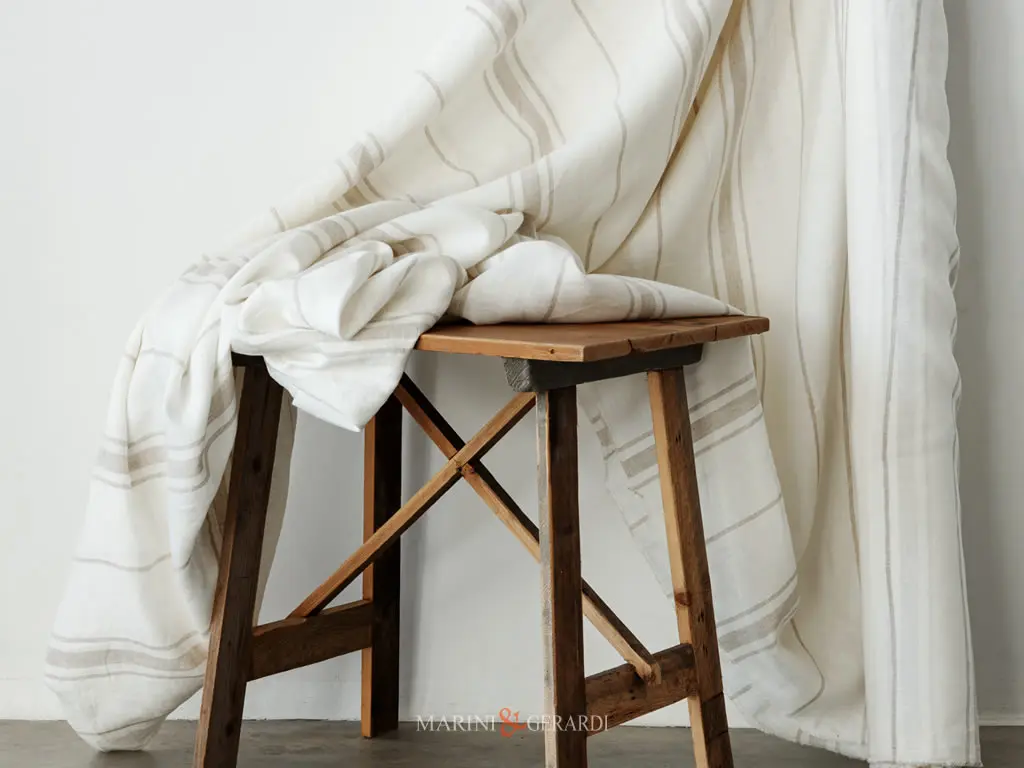 Tessuto Lino Per Tovaglie Righe Panna Ecru Andalusia