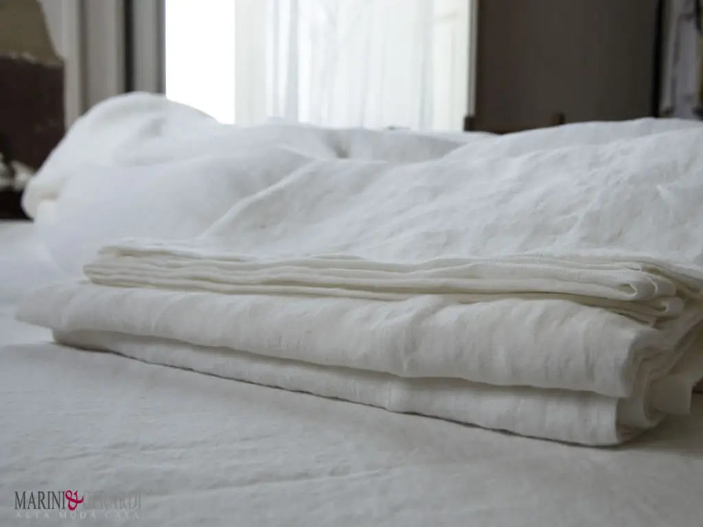 Tessuto Lino Stropicciato Bianco Ottico Lenzuola Letto