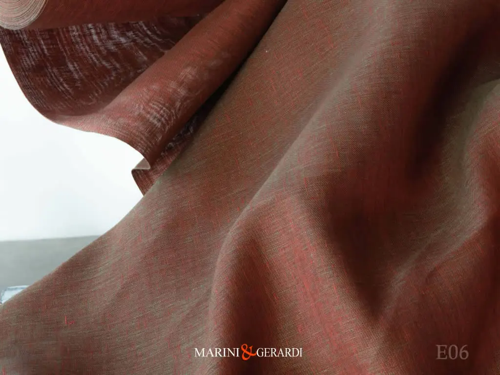 Tessuto Per Tende Filtranti In Lino Salento Liscio Rosso Verde E06 Per Interni