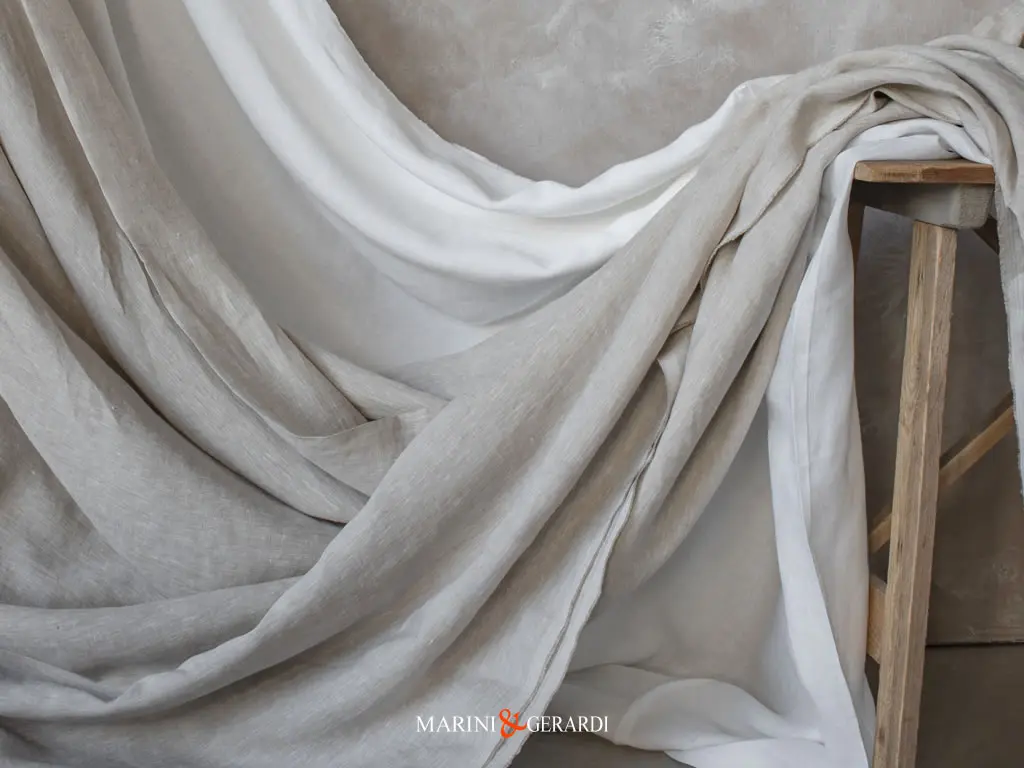 Tessuto Per Tende In Lino Giunco Bianco Stropicciato Acaya