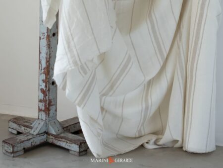 Tessuto Puro Lino Naturale Per Tovagliati Righe Panna Ecru Vendita Online