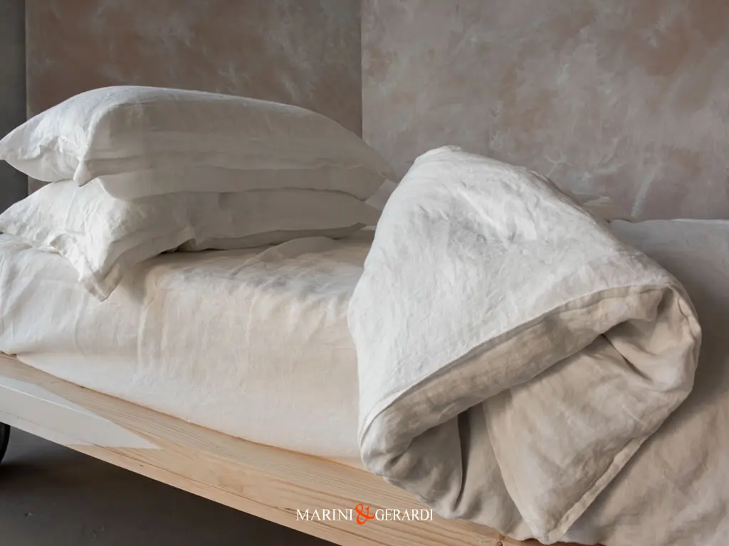 Copripiumino Letto In Lino Acaya Bianco Panna Con Federe