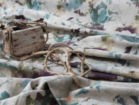 Fiori Di Mare Lino Viscosa Alzavola Blu Lilla