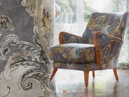 Poltrona Divano Lino Stampato Metraggio Grigio Primavera Fiori