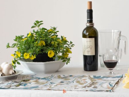 Runner Tavolo Italiano In Tessuto Lino Viscosa Fiori Design Azzurro Verde