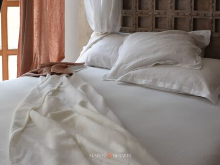 Set Lenzuola Letto Lino Tessuto Acaya In Bianco