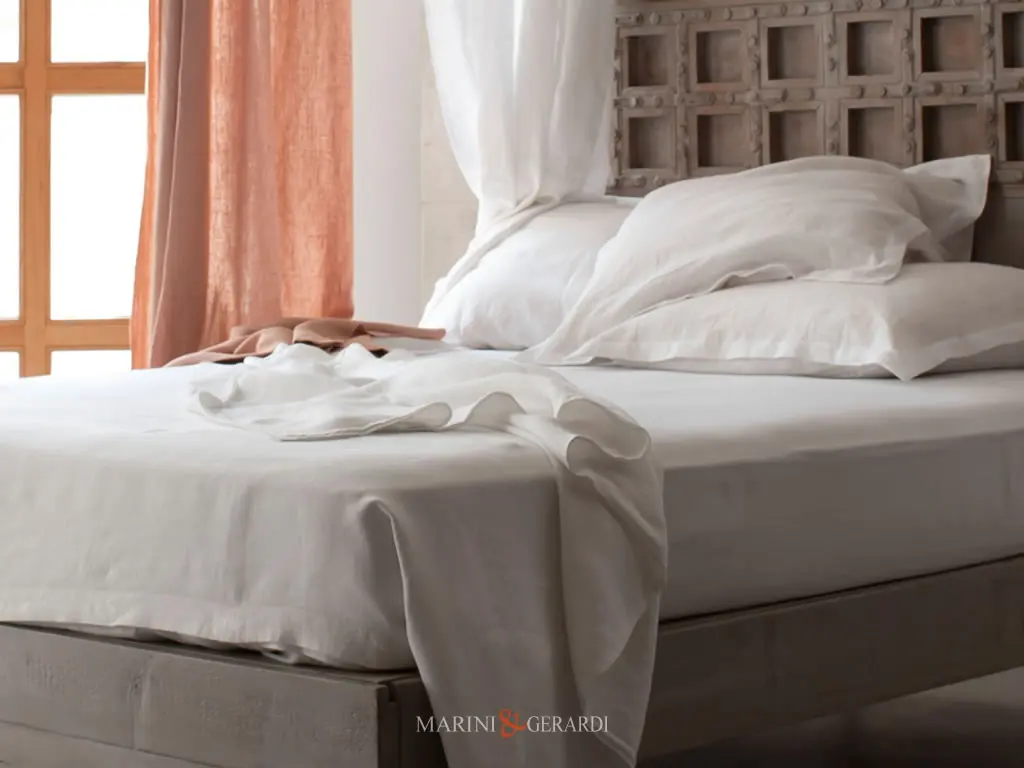 Set Lenzuola Matrimoniali Letto In Lino Tessuto Acaya Bianco
