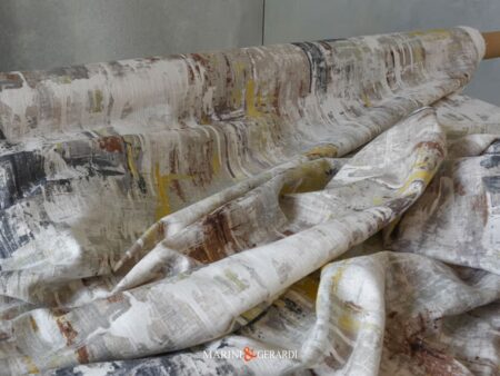 Stoffa Puro Lino Viscosa Design Stratto Soffio Liberta Cenere Su Panna