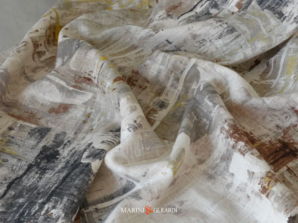 Stoffa Puro Lino Viscosa Soffio Di Liberta Cenere Marrone Giallo