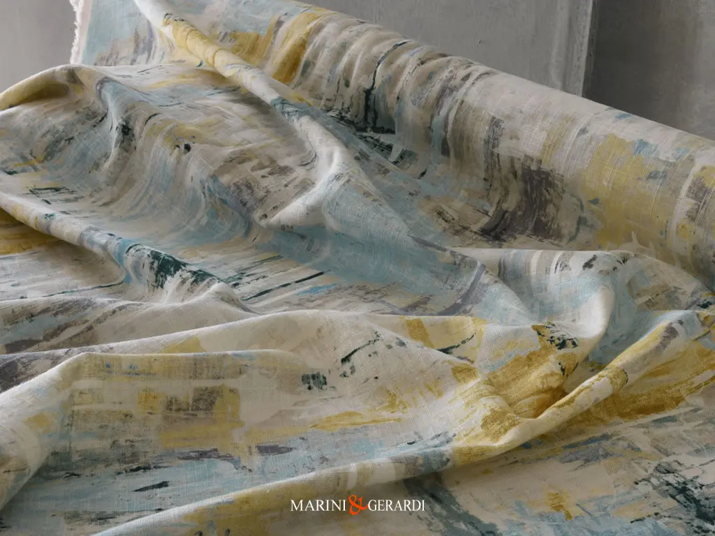 Stoffa Tappezzeria Divani PuroLino Viscosa Oltrremare Disegno Astratto