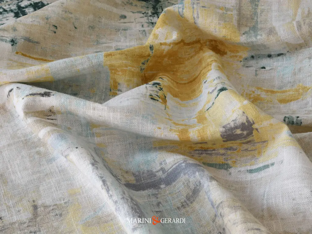 Stoffa Tappezzeria Divani Lino Viscosa Oltrremare Senape Panna