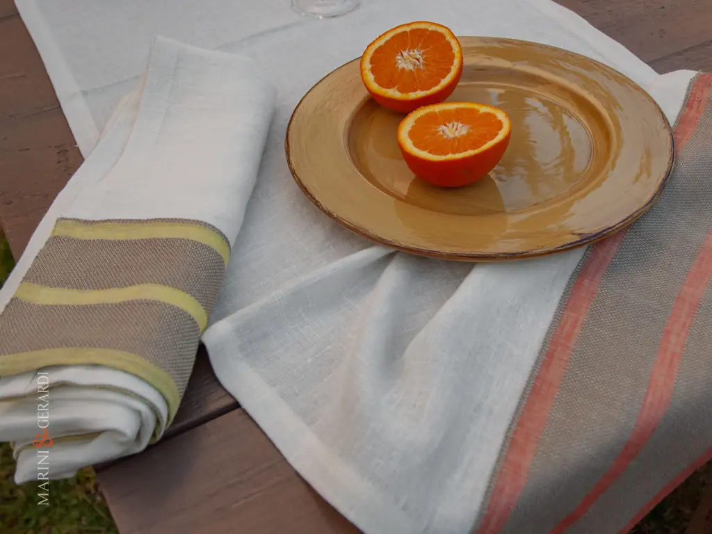 Runner Da Tavola Lino Italiano Bordo Giallo Canarino