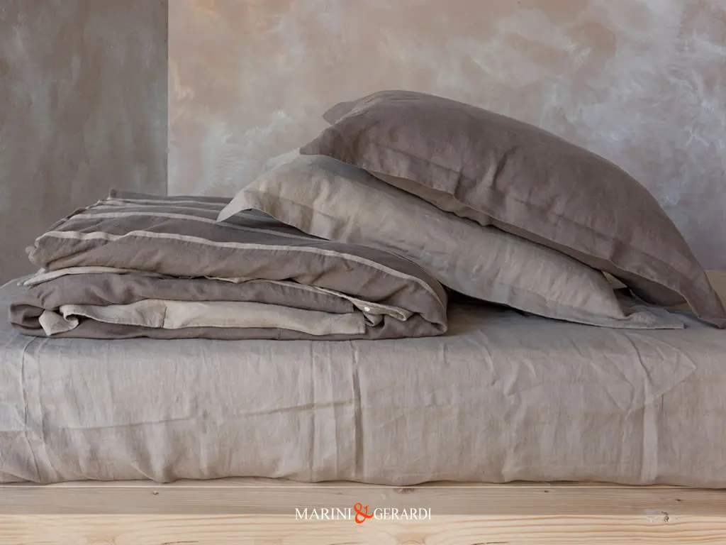 Duchessa Copripiumino Letto Matrimoniale Lino Soft Con Inserti Tortora