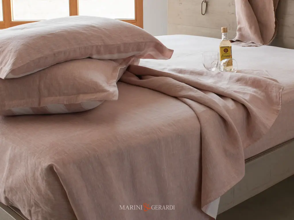Parure Set Lenzuola In Lino Letto Matrimoniale Vino Rose