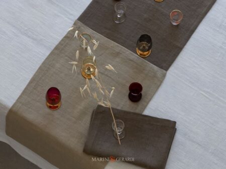 Runner Tavola Eleganti Tessuto Lino Caffellatte Tabacco