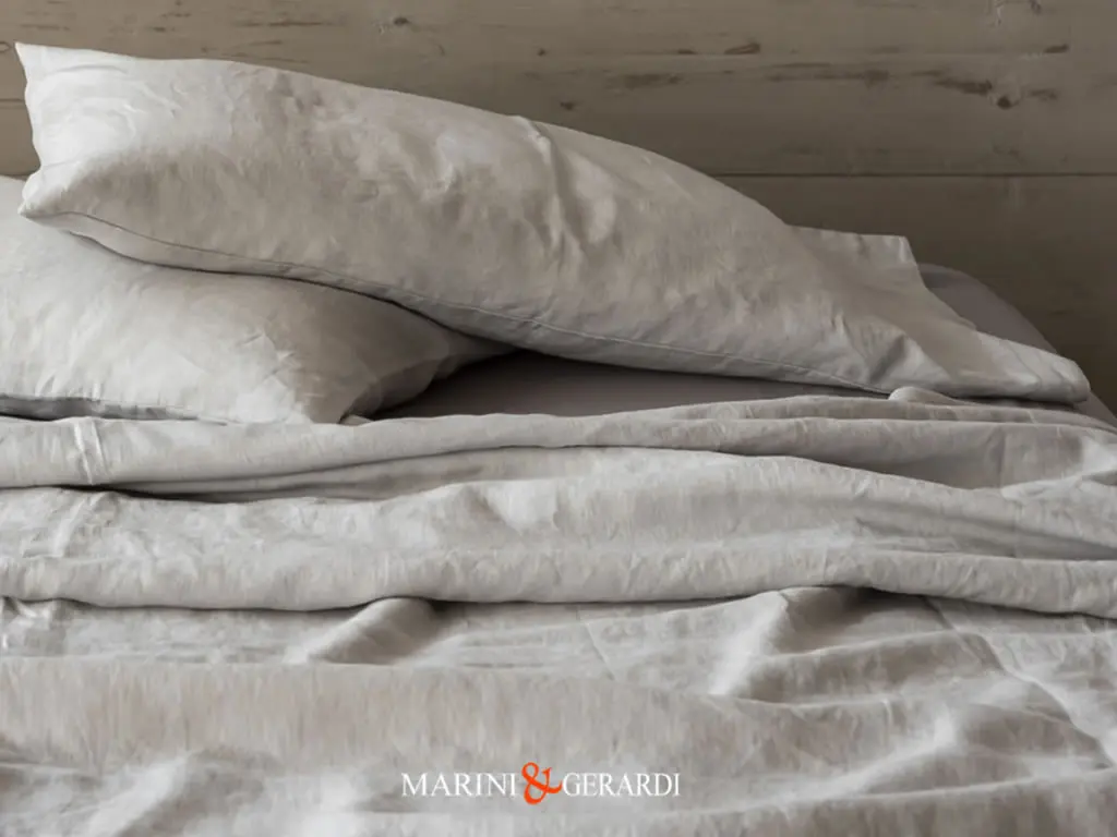 Set Lenzuola Federe Tessuto Lino Prelavato Bianco Perla Lord Byron