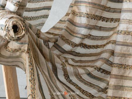 LEUCA - Tessuti in seta per arredamento A Righe Verde Argento Giallo