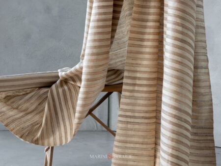 Tessuto Shantung Seta Tricase ACFF137 Rigato Panna Marrone Chiaro