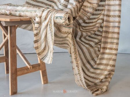 Tessuto Shantung Seta A Righe Verde Argento Giallo Tende Moderne