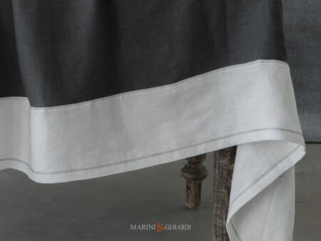 Tovaglia Lino Grigio Antracite Bordo Bianco Diana