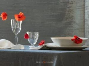 Tovaglioli Lino Bianvo Tovaglia Moderna Grigio Antracite Con Papaveri Rossi