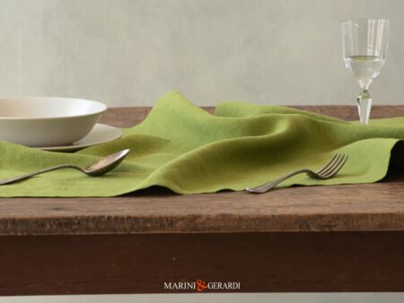 Runner Tavolo Verde Acido Lino Stonewashed Capriccio Divino