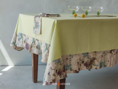 Tovaglia Antimacchia Lino Verde Bordo Fiori