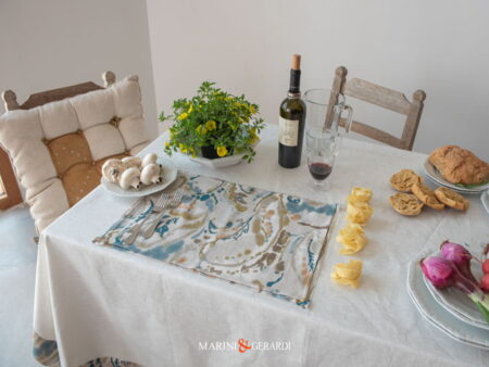 Tovaglia Lino Antimacchia Balsa Fiori Vacanze Romane